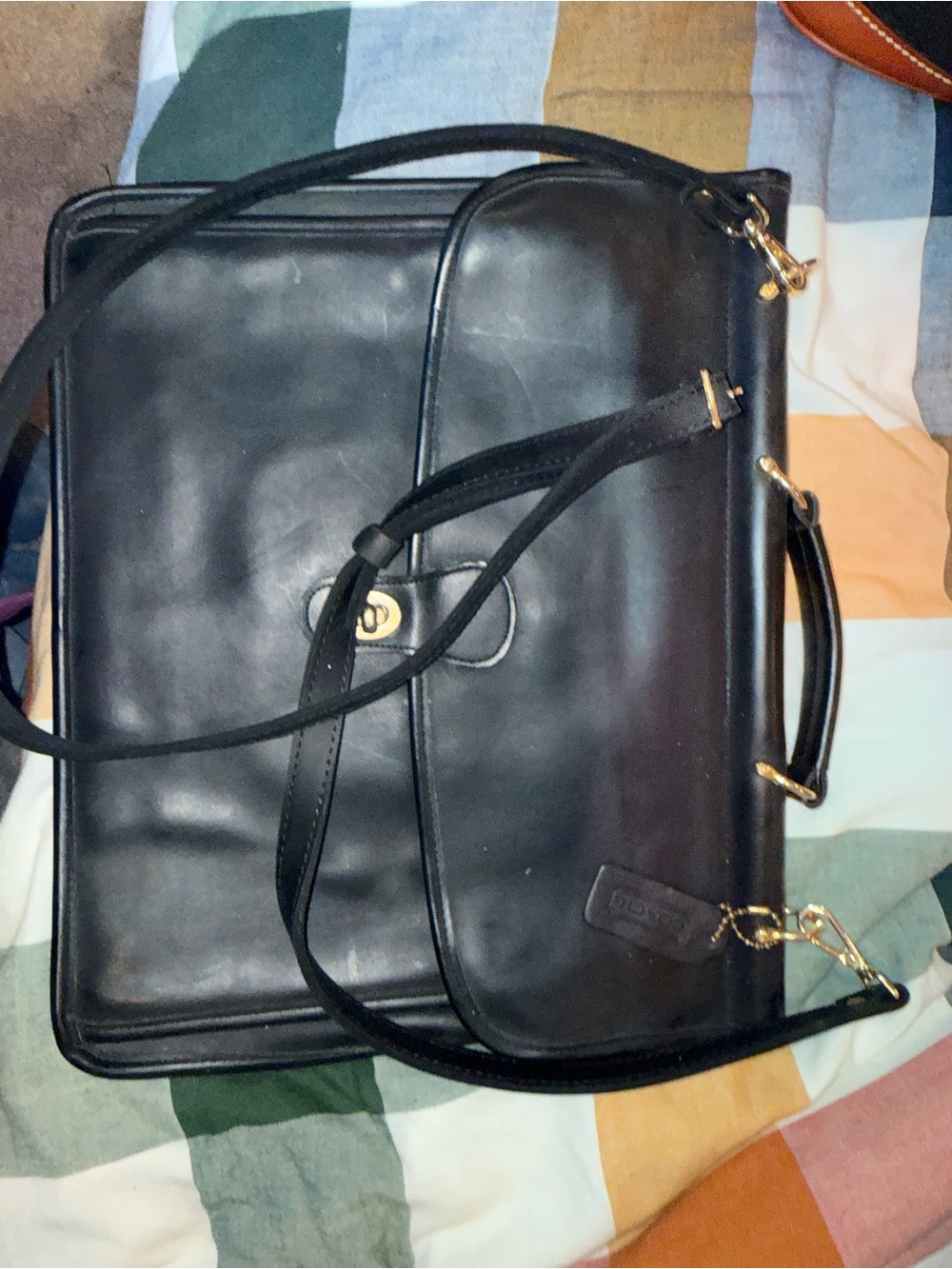 Black Leather Coach women's vintage Briefcase Shoulder Bag.